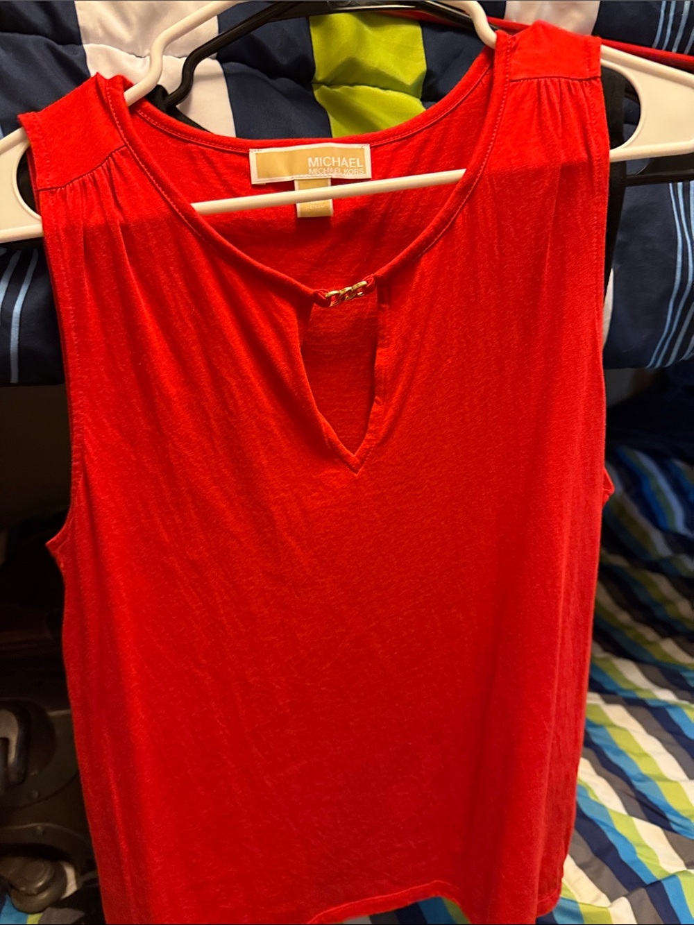 Michael Kors Bright Red Sleeveless Keyhole Tank